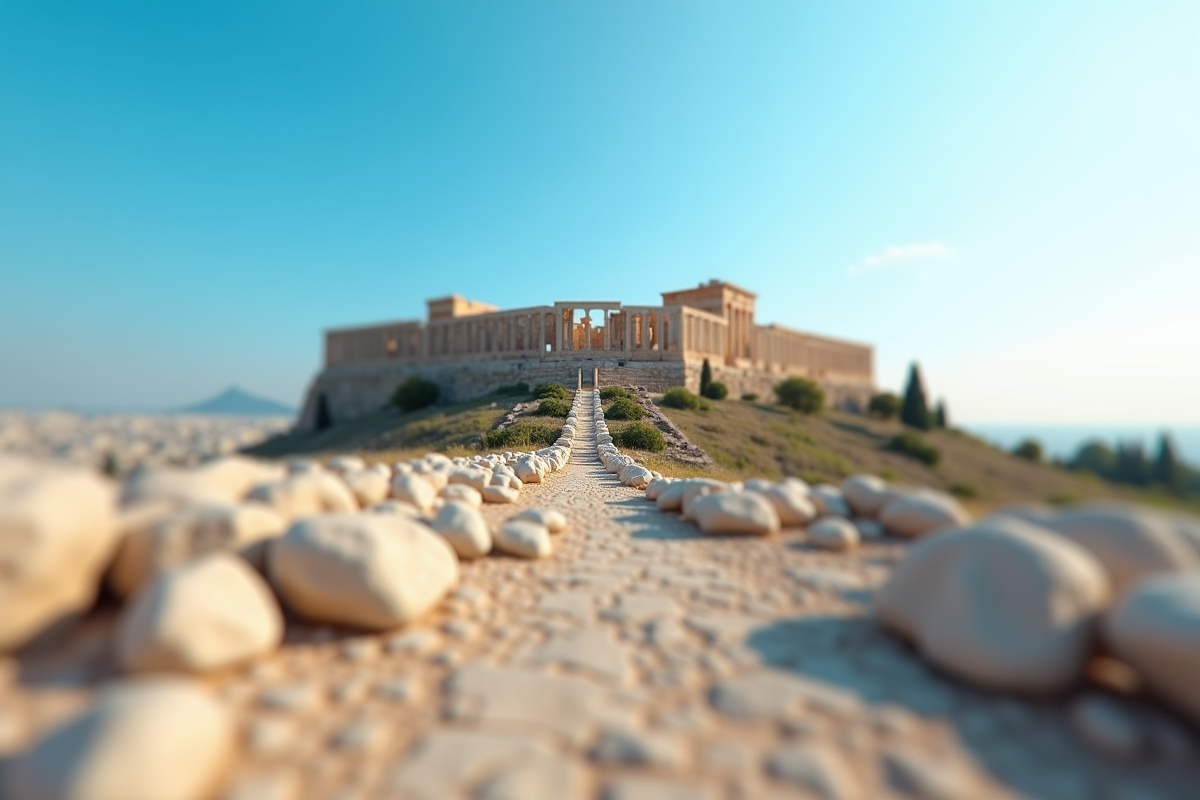Vue de l acropole d athènes depuis le sol avec ciel bleu clair