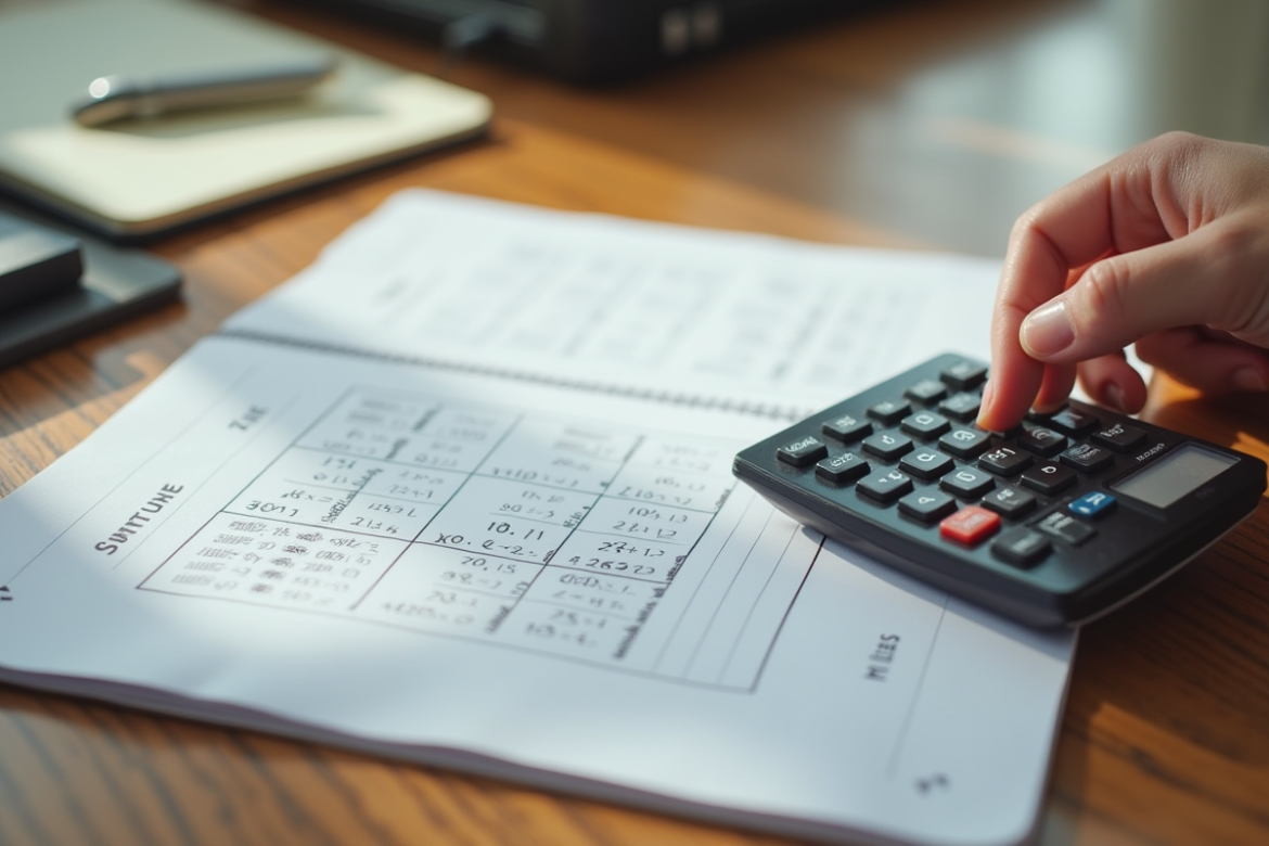 Main tenant une calculatrice et un carnet avec formules miles km