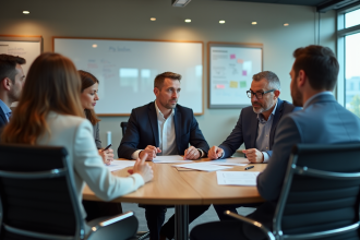 Groupe de professionnels en réunion dans un bureau moderne