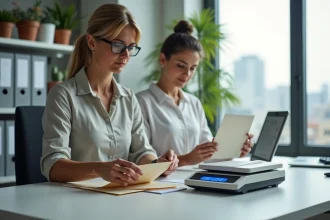 Femme d affaires triant des enveloppes dans un bureau moderne