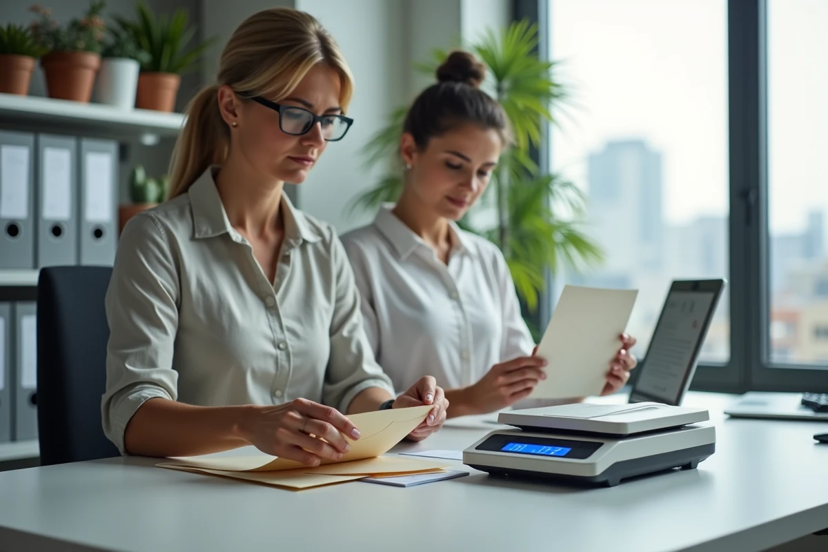 Femme d affaires triant des enveloppes dans un bureau moderne