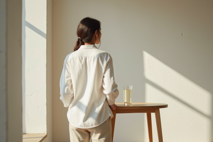 Jeune femme en chemise blanche dans un espace calme
