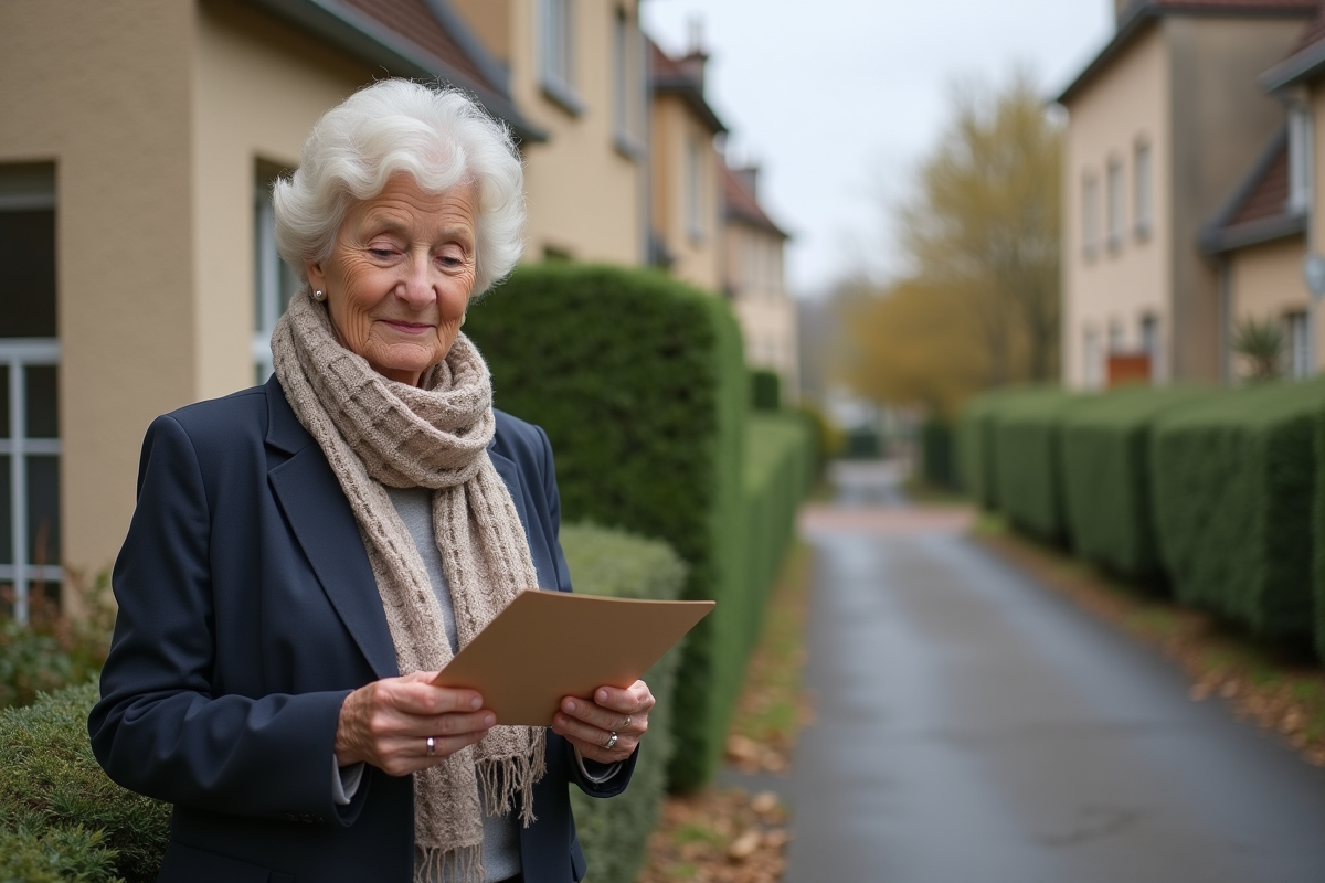 Femme retraitée récupérant un courrier dans une boîte aux lettres