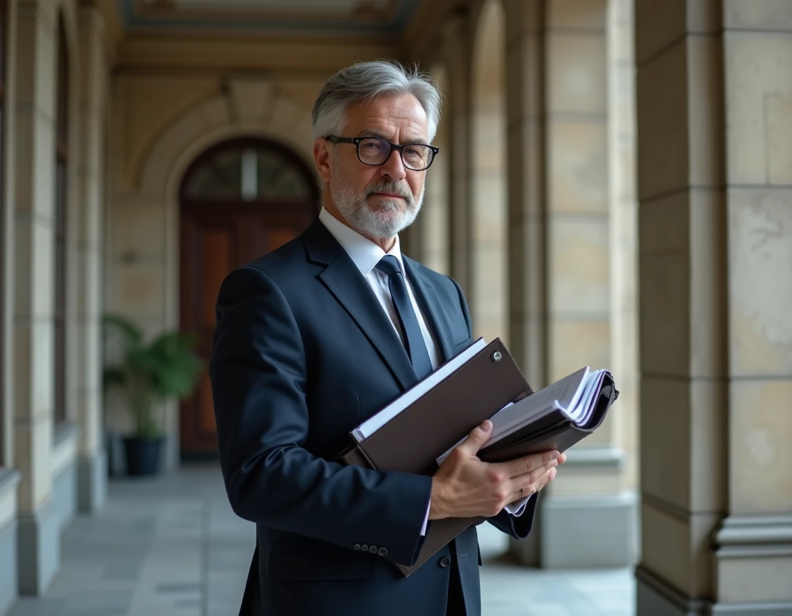 Fonctionnaire d'un ministère d'État allemand tenant des documents officiels dans un couloir gouvernemental