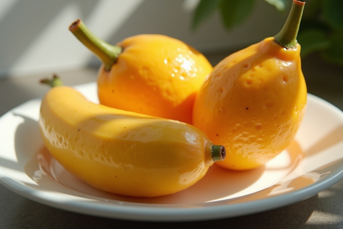 Fruits en forme de S lavés sur assiette blanche