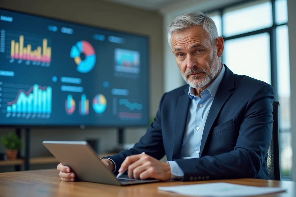 Chef de projet numérique utilisant tablette dans bureau moderne