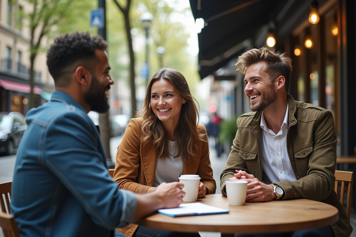 Groupe de jeunes entrepreneurs discutant autour d