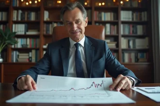 Homme d'affaires en costume analyse un graphique de la courbe inversée