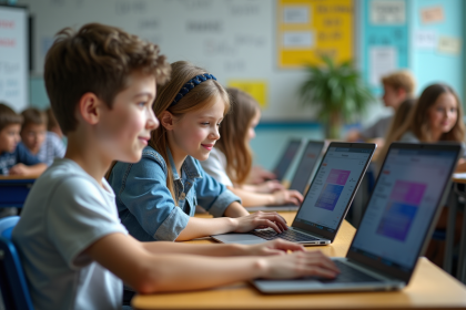 Adolescentes en classe utilisant un ordinateur pour l'apprentissage