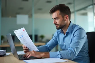 Technicien homme examine un tableau de salaire dans un bureau moderne
